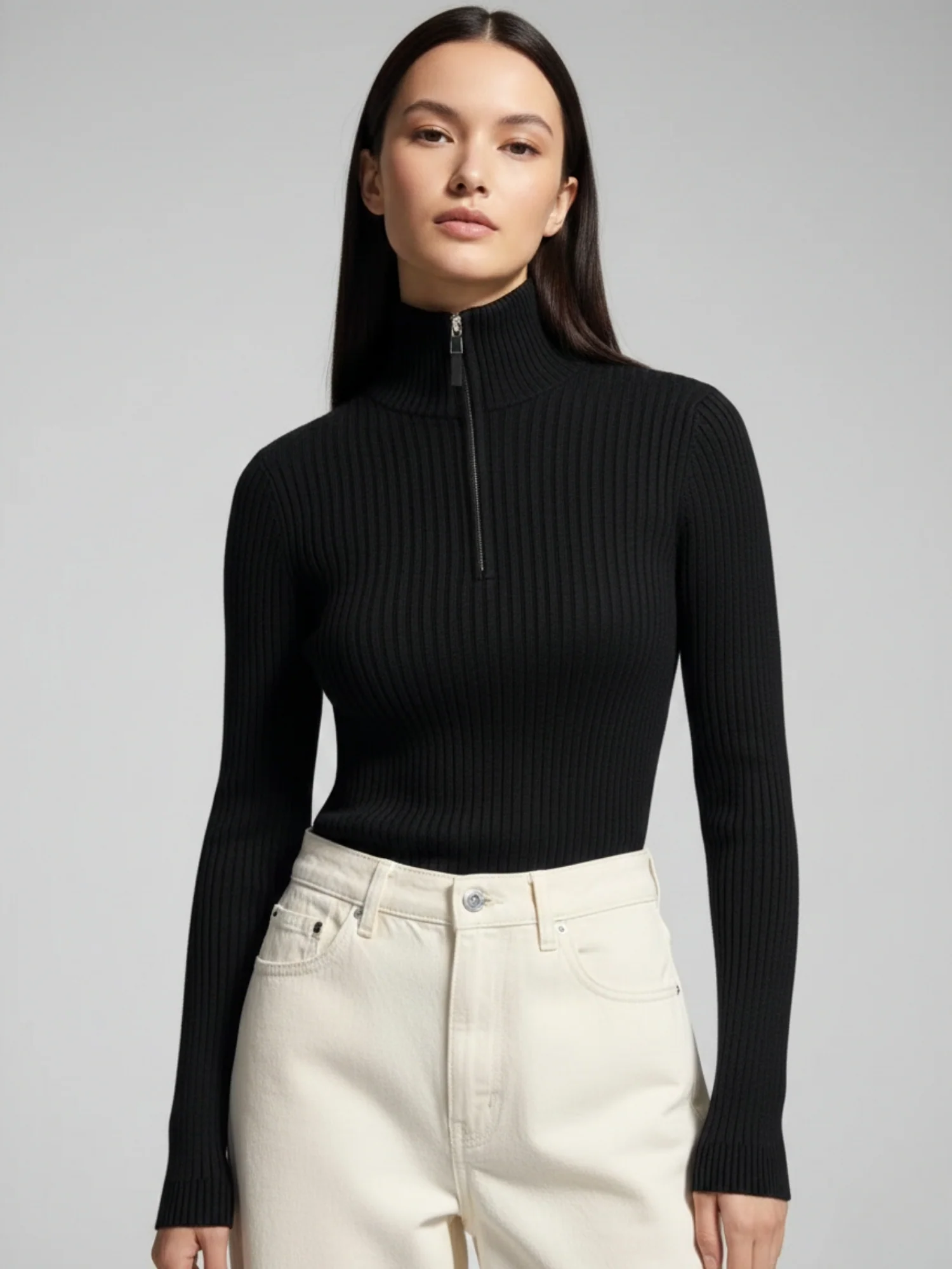 Black Full Sleeve Half Zipped Sweatshirt - Image 2