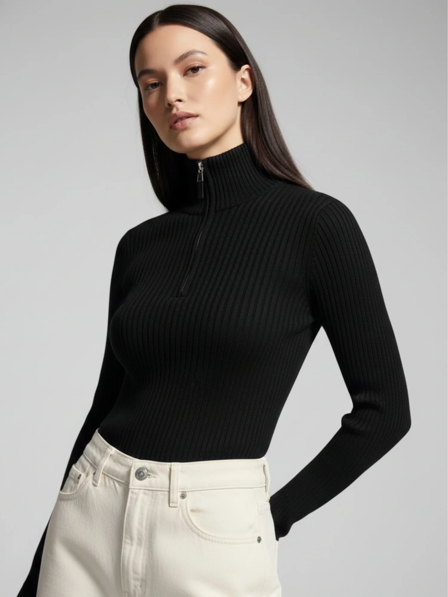 Black Full Sleeve Half Zipped Sweatshirt - Image 3