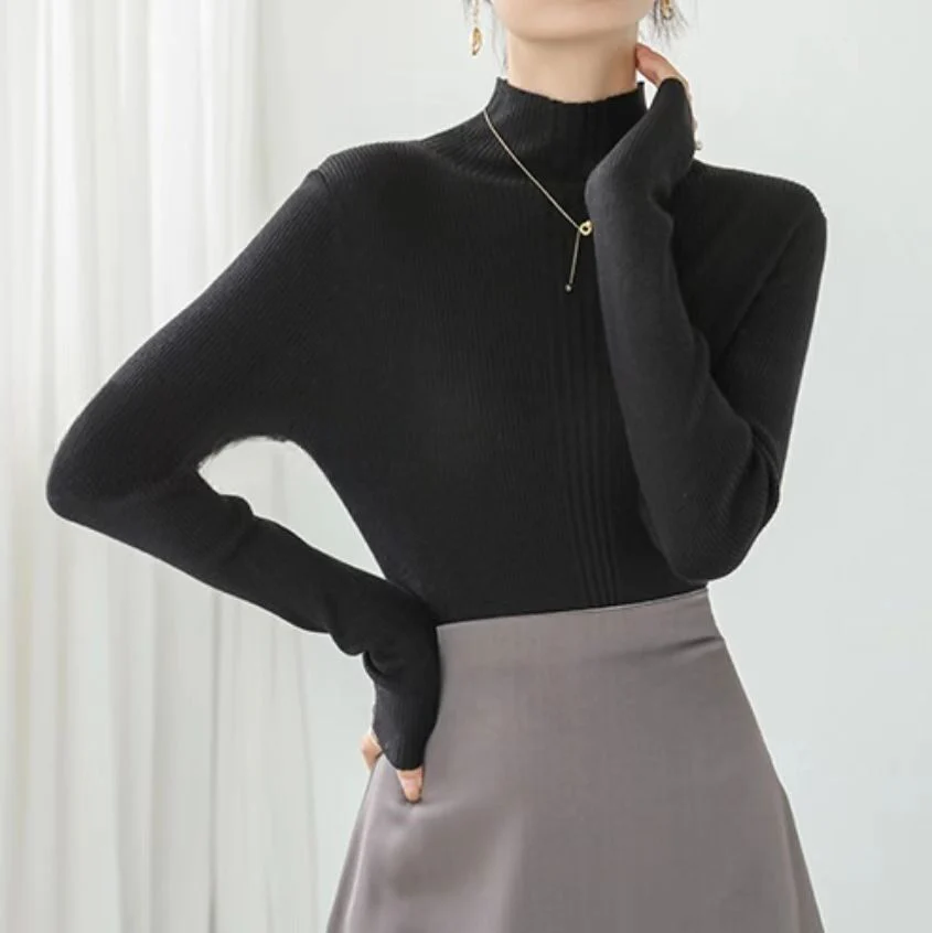 Black Full Sleeve Mock Neck Fitted Sweater - Image 2