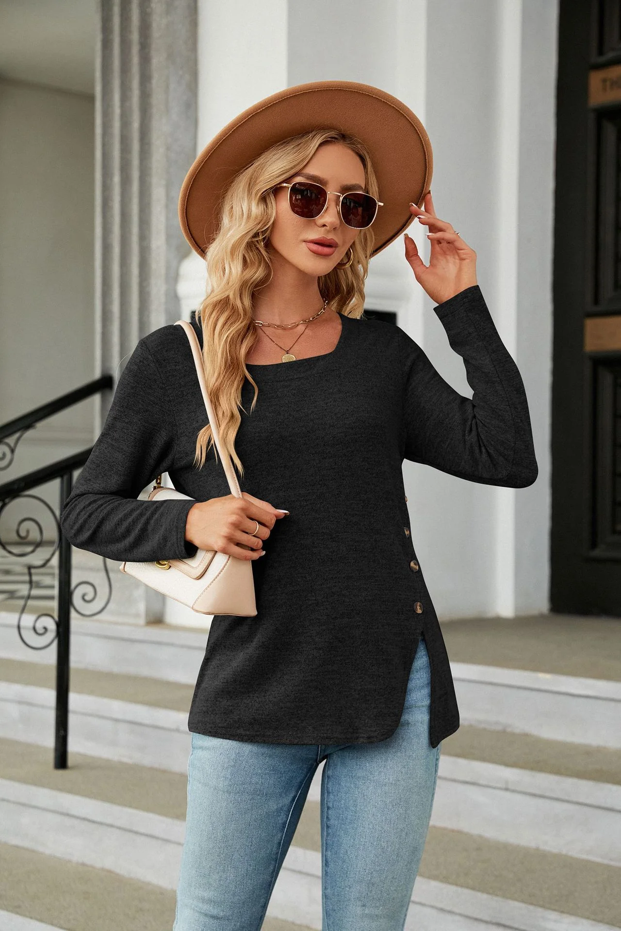 Black Full Sleeve Side Slit Top - Image 3