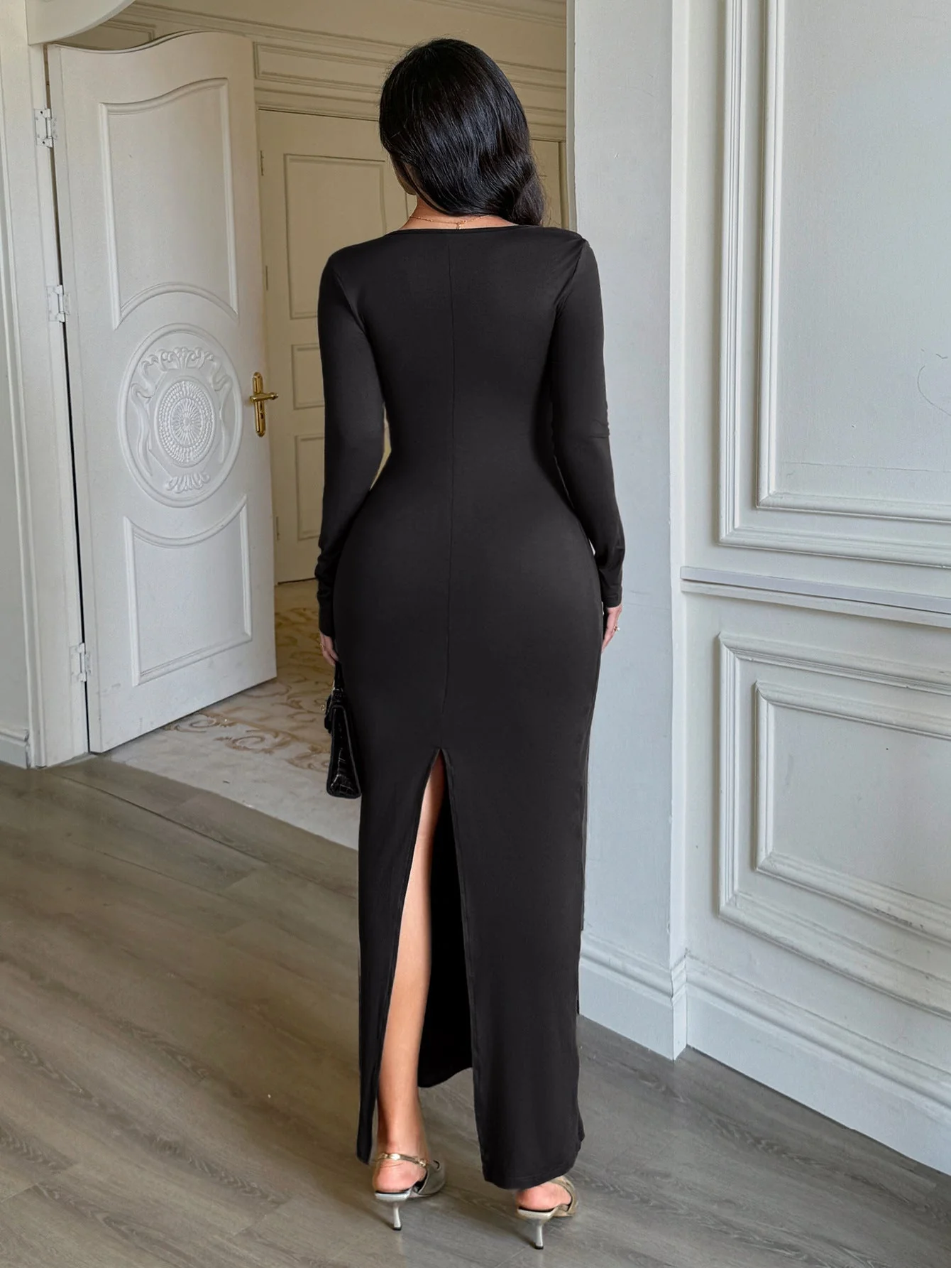 Black Full Sleeve Waist Detail Dress - Image 2