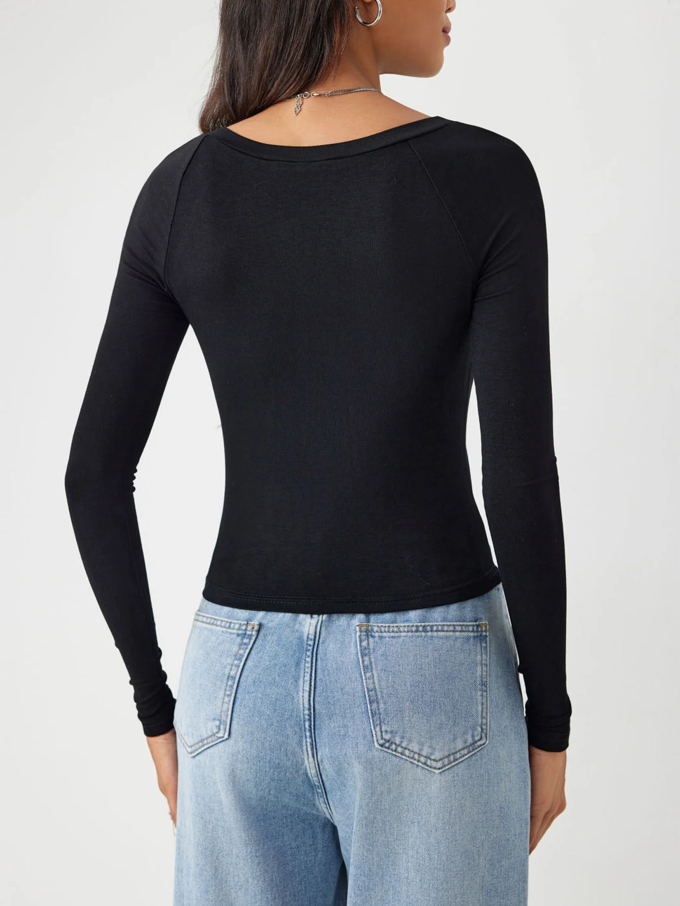 Black Full Sleeved Fitted Knit Top - Image 2