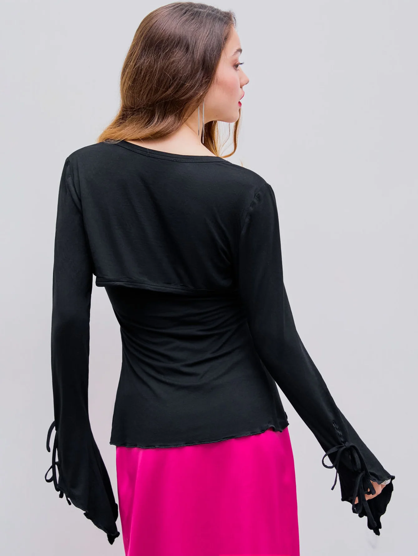 Black Full Sleeved Ruched Knit Top - Image 2