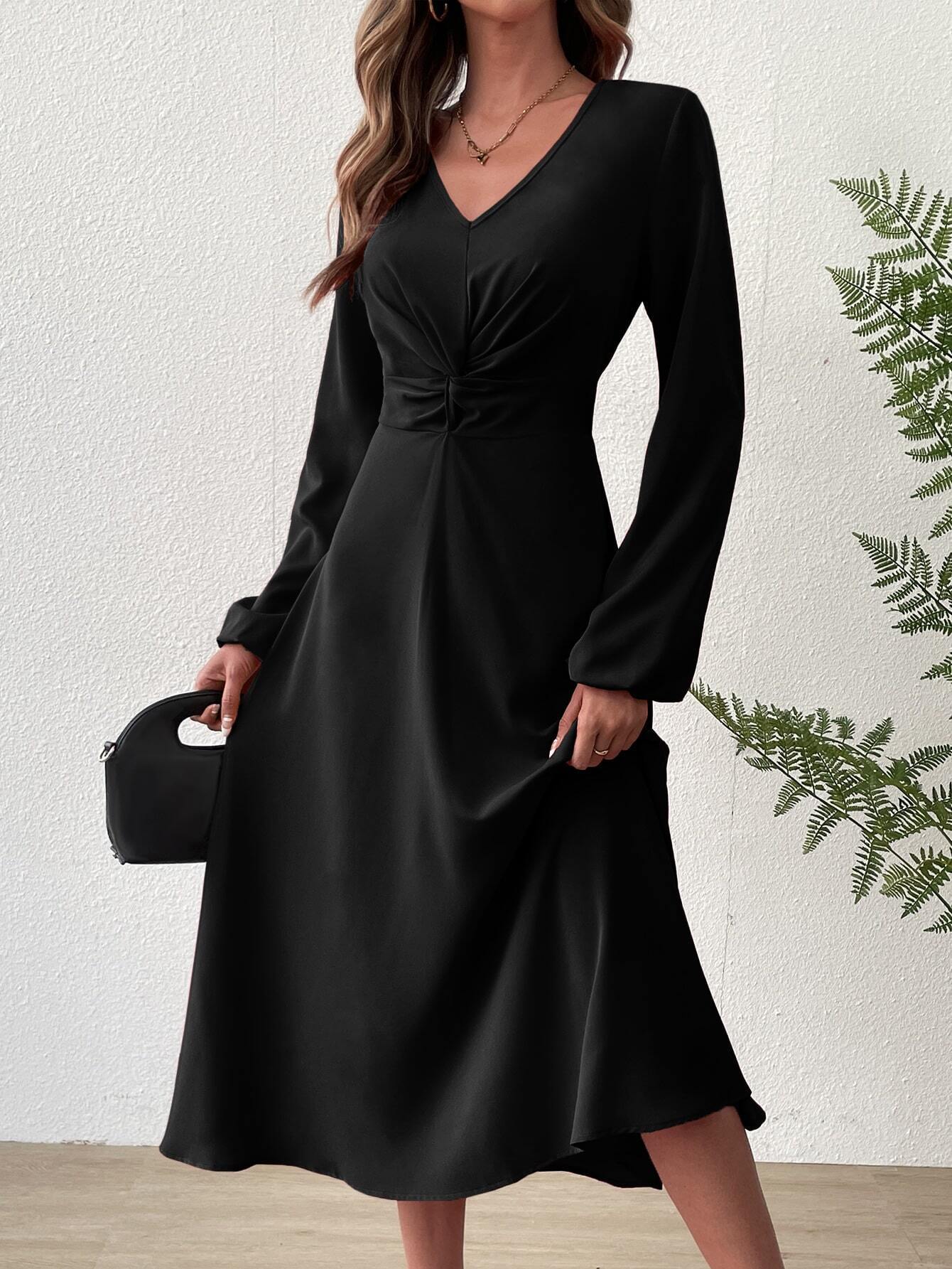 Black Full Sleeved Ruched Midi Dress - Image 3
