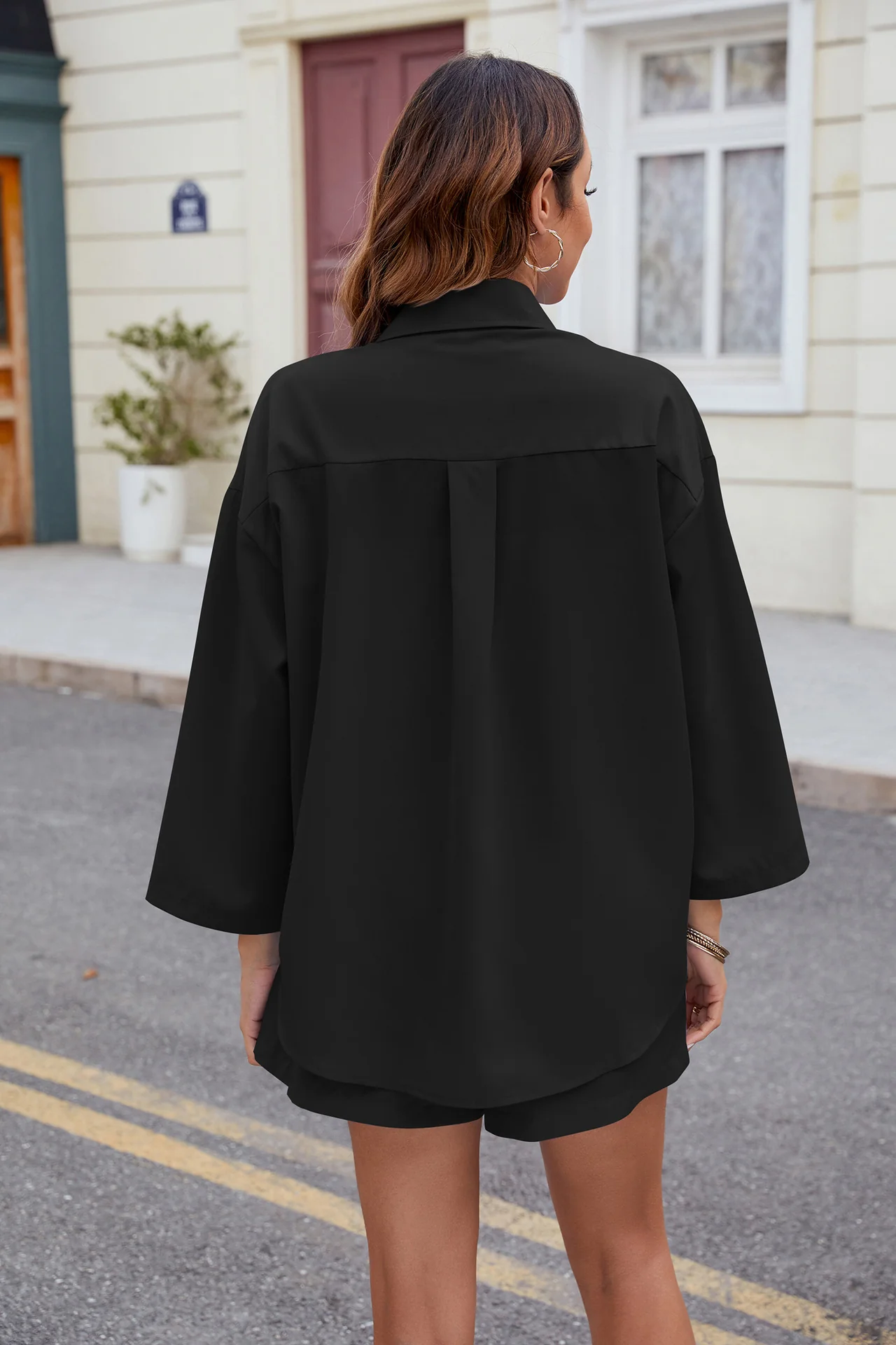 Black Full Sleeves Collared Neck Shirt & Pant Set - Image 2