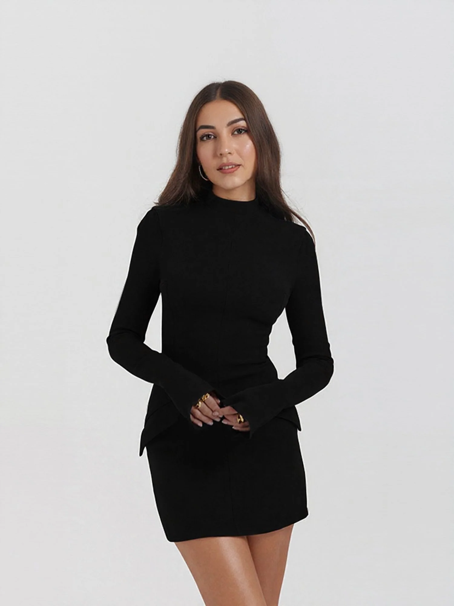 Black Full Sleeves Mini Dress