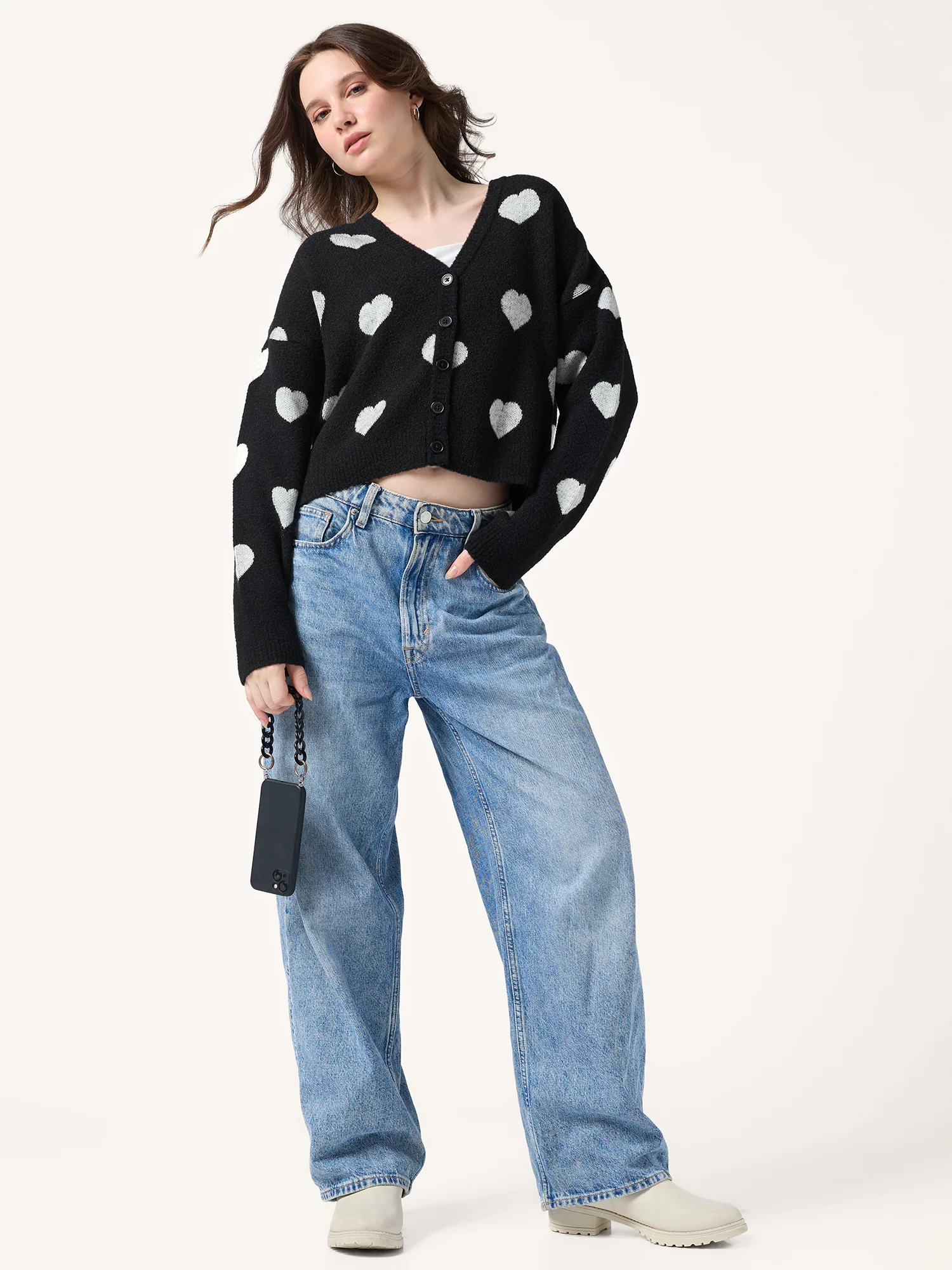 Black Fuzzy Hearts Cardigan - Image 4