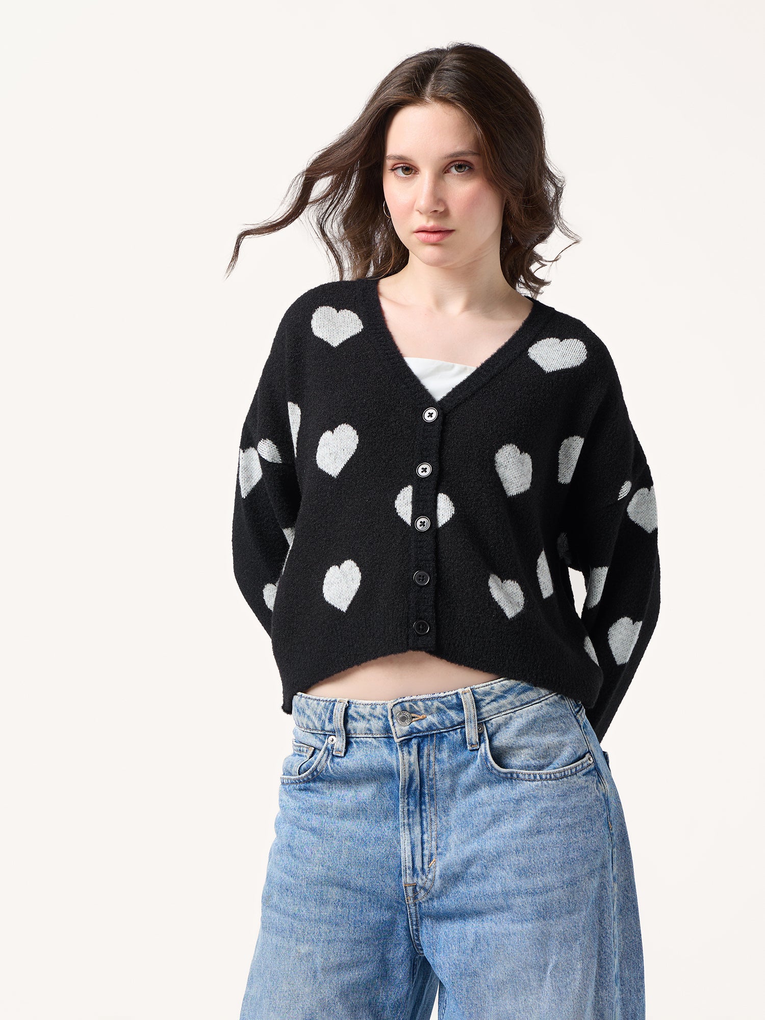 Black Fuzzy Hearts Cardigan - Image 5