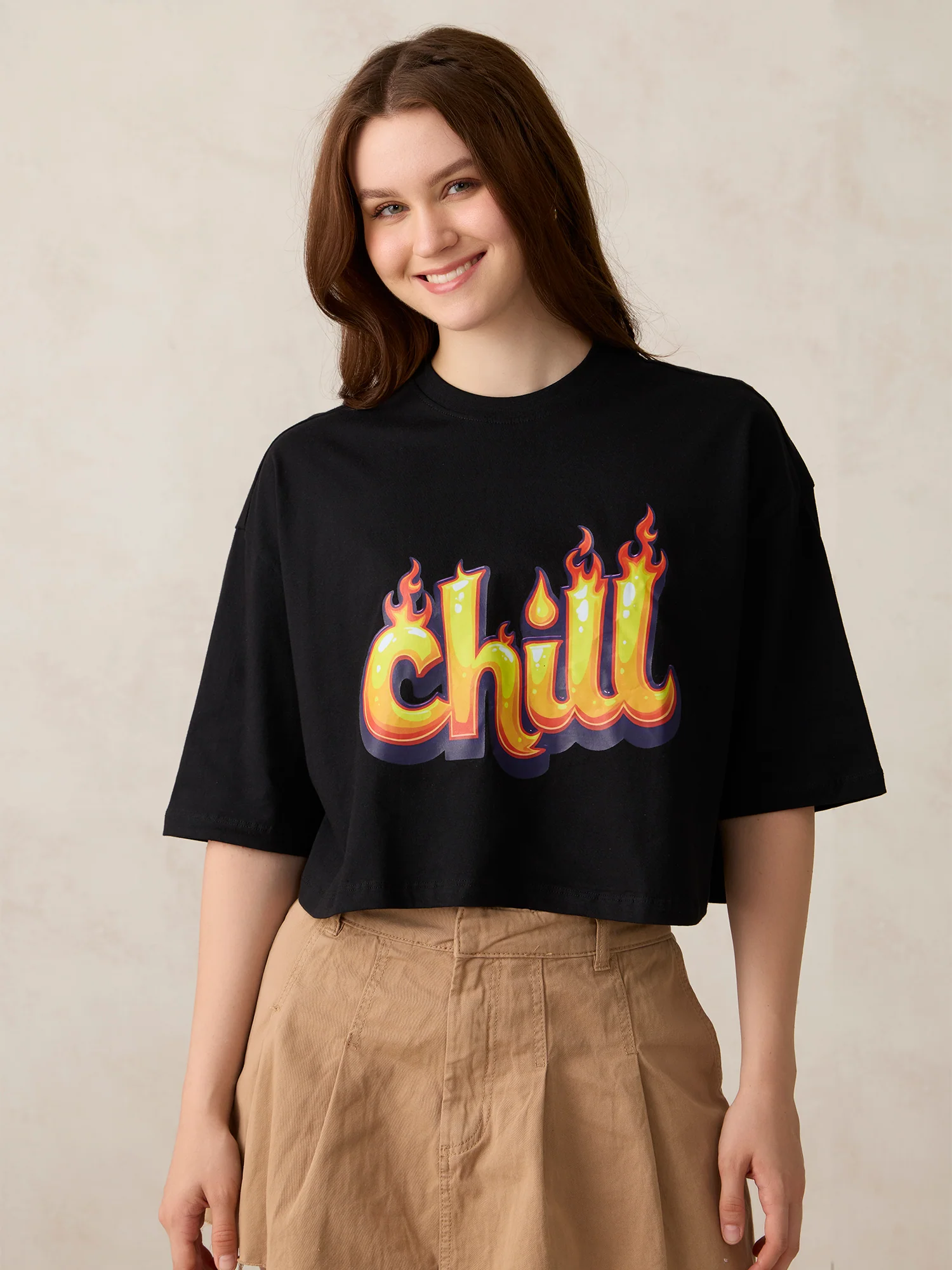 Black Graphic Cropped Boxy T-Shirt - Image 7