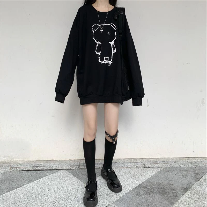 Black Graphic Printed Oversized Sweatshirt