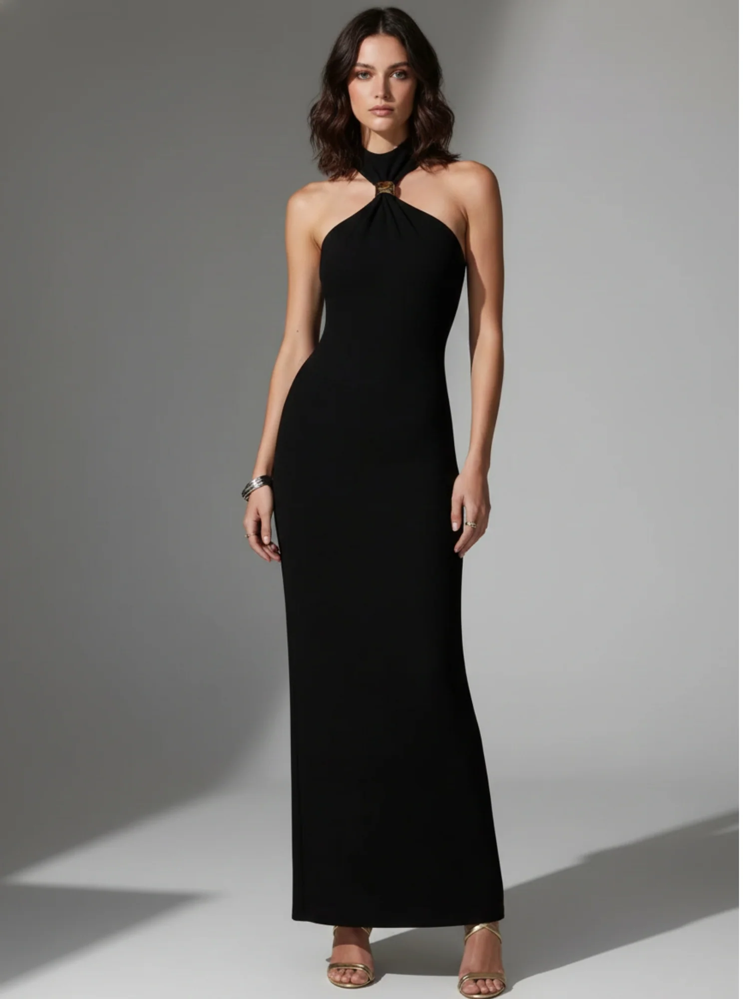 Black Halter Neck Bodycon Dress - Image 2
