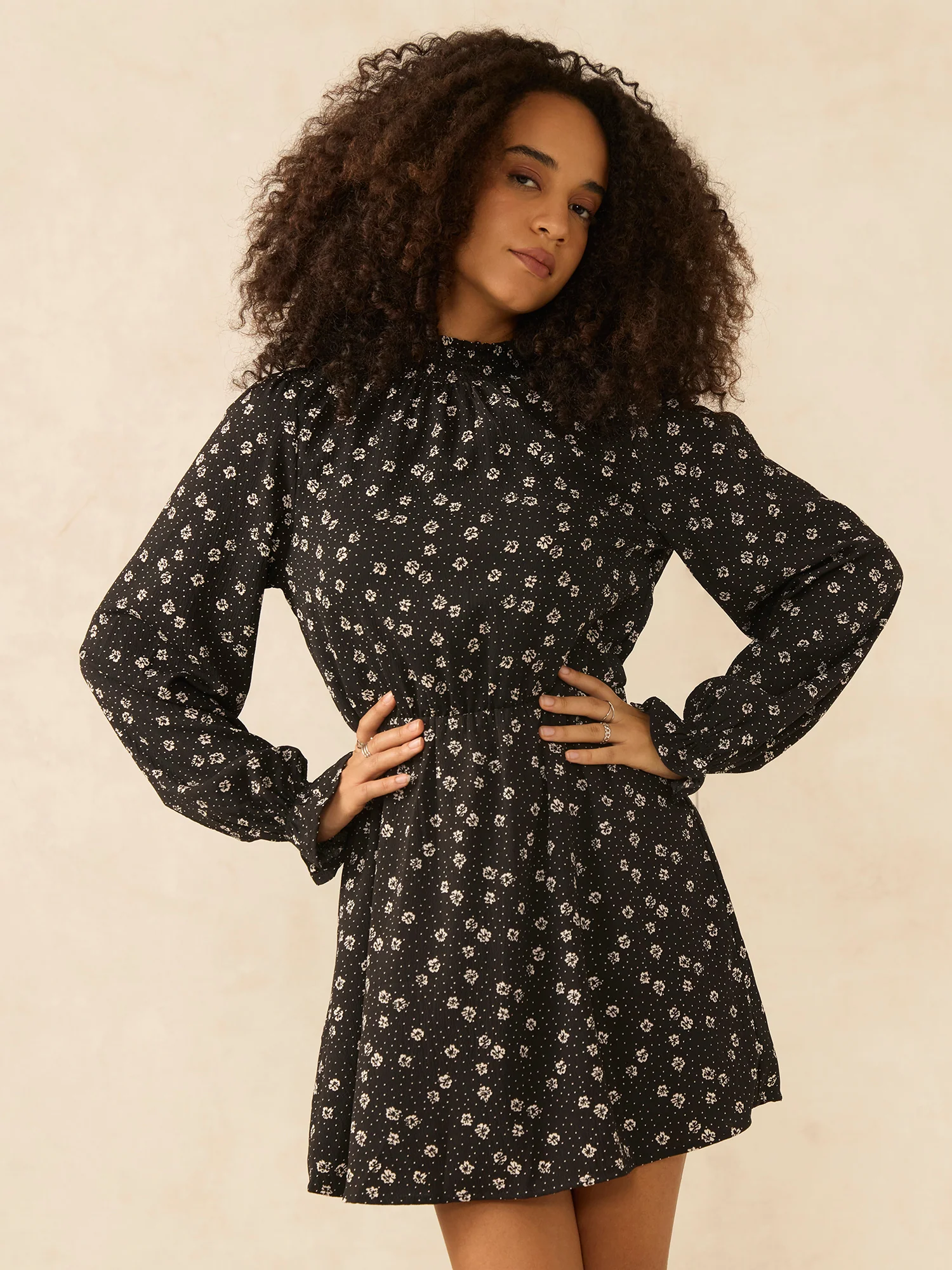 Black High Neck Mini Dress - Image 2