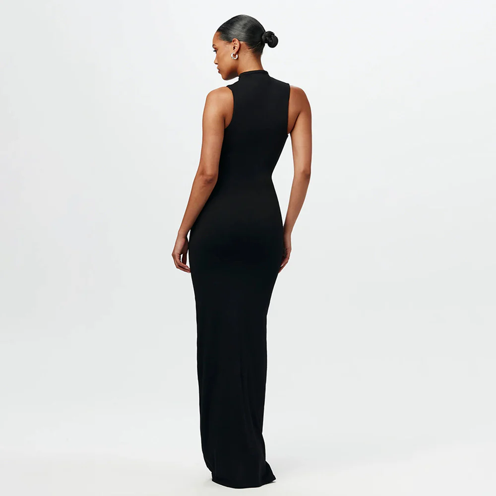 Black High Neck Sleeveless Dress - Image 2