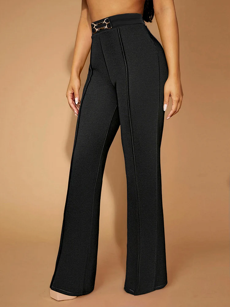 Black High Waist Buckle Detail Pant - Image 3