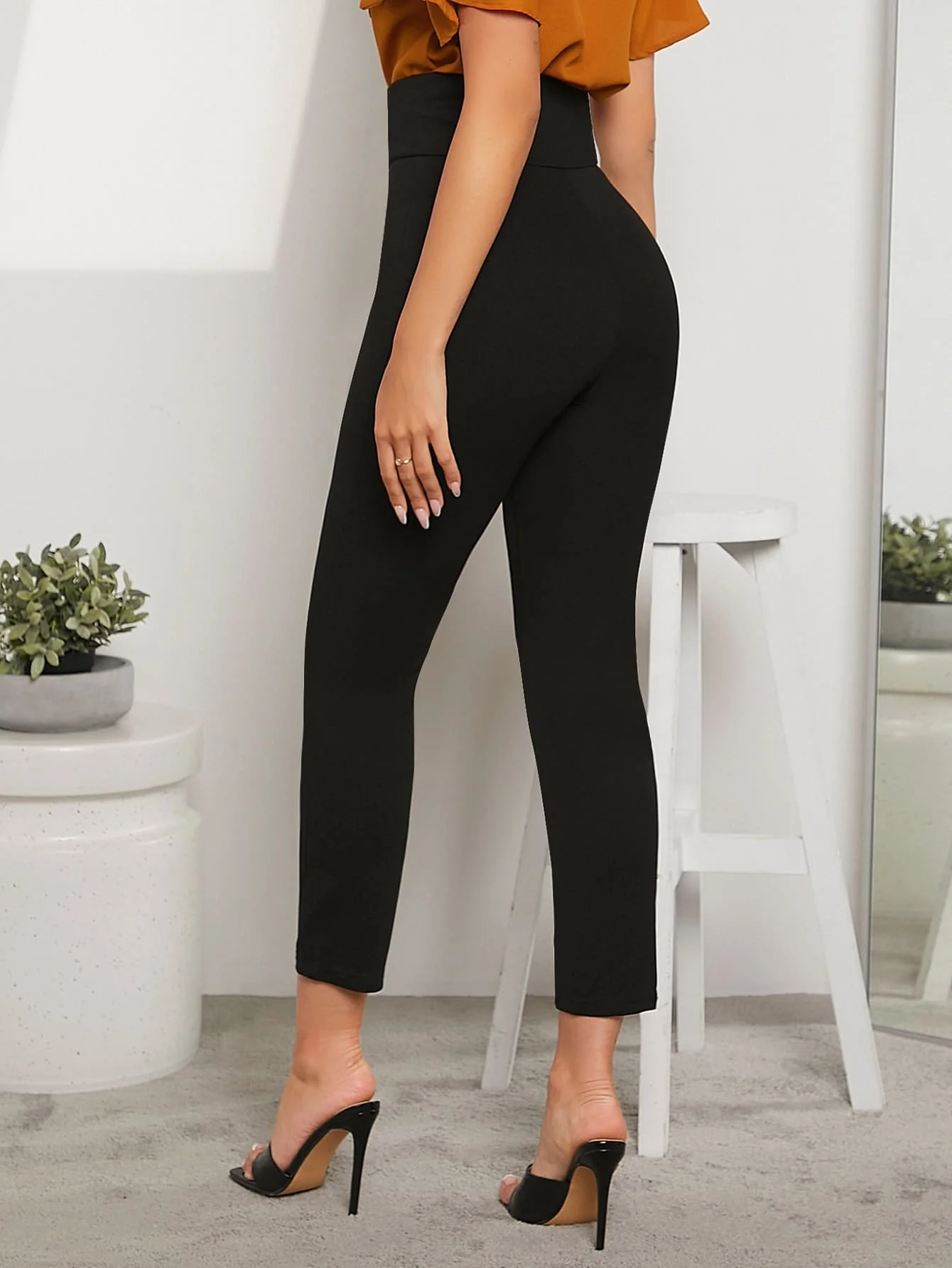 Black High Waist Buttoned Leggings - Image 2