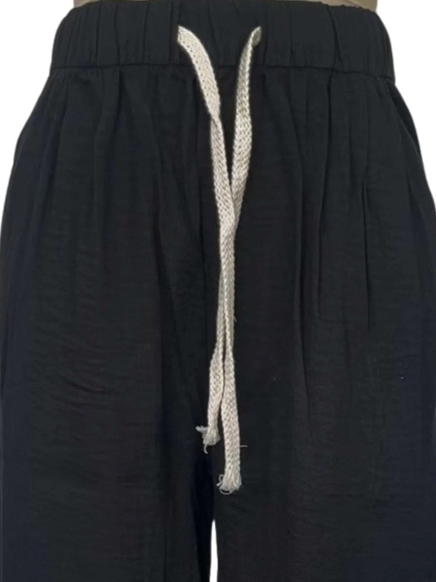 Black High Waist Drawstring Attached Pleated Pant - Image 4