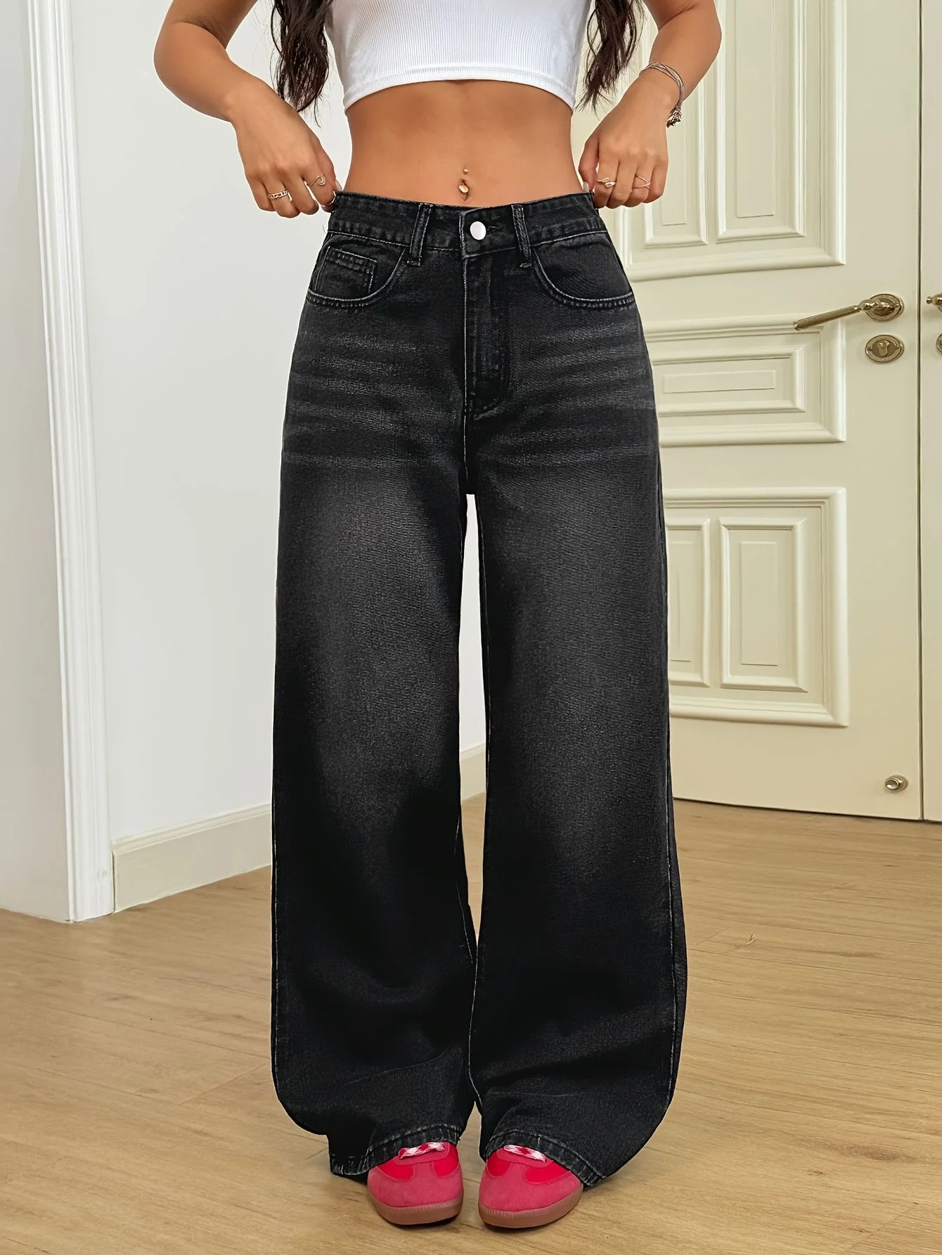 Black High Waist Solid Jeans - Image 4