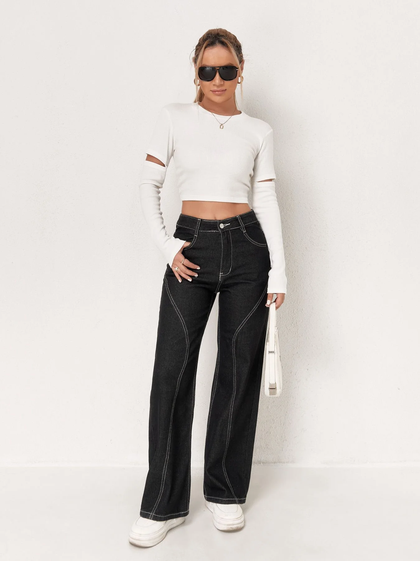 Black High Waist Solid Jeans - Image 4