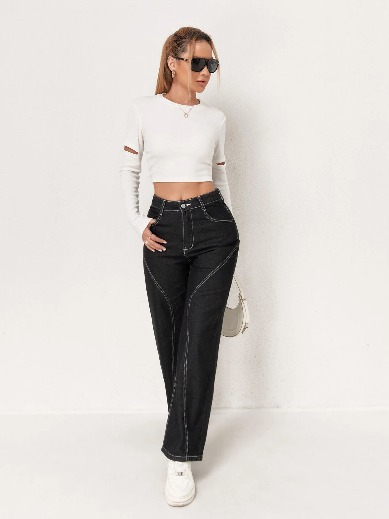 Black High Waist Solid Jeans - Image 5