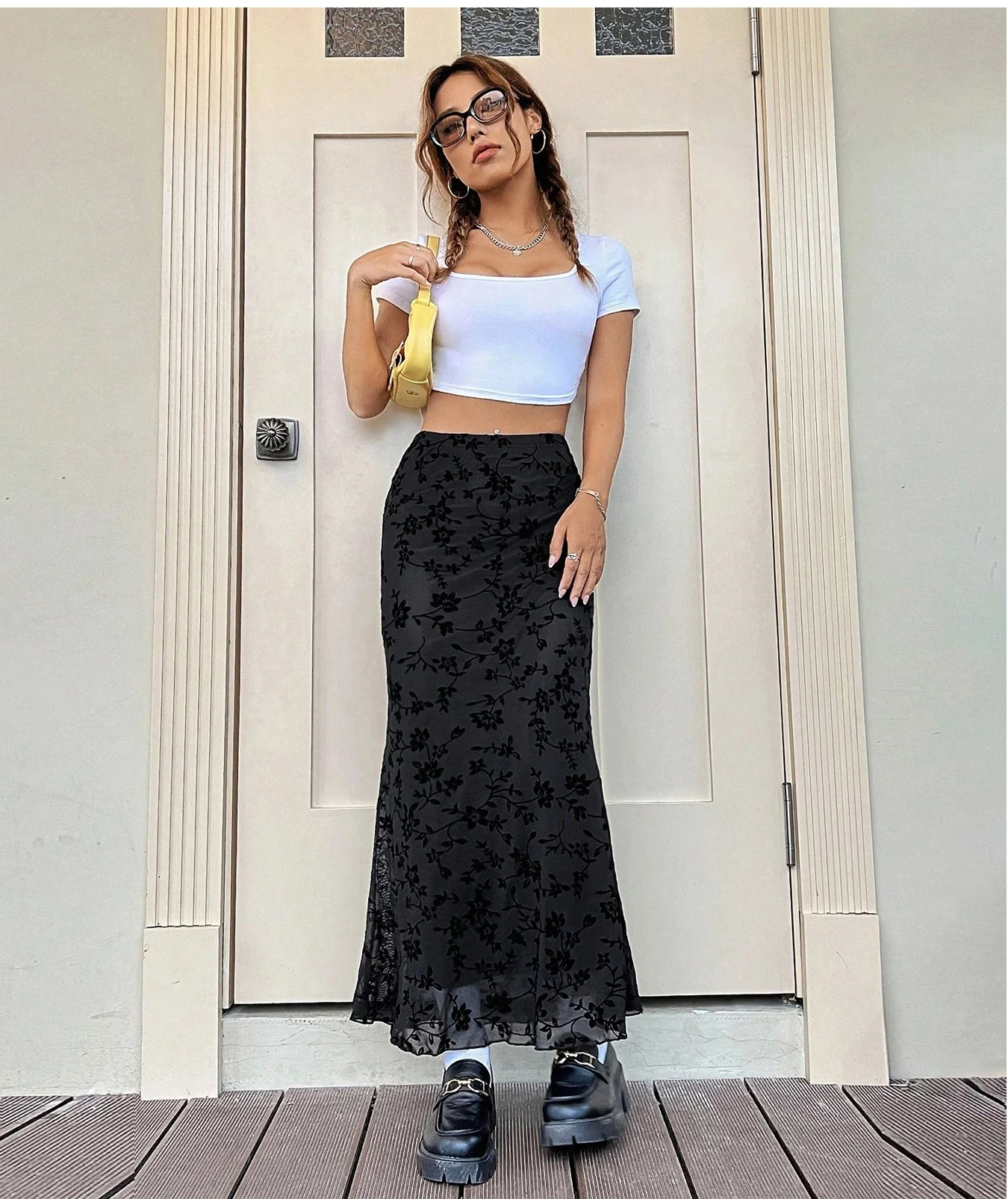 Black High Waist Textured Skirt
