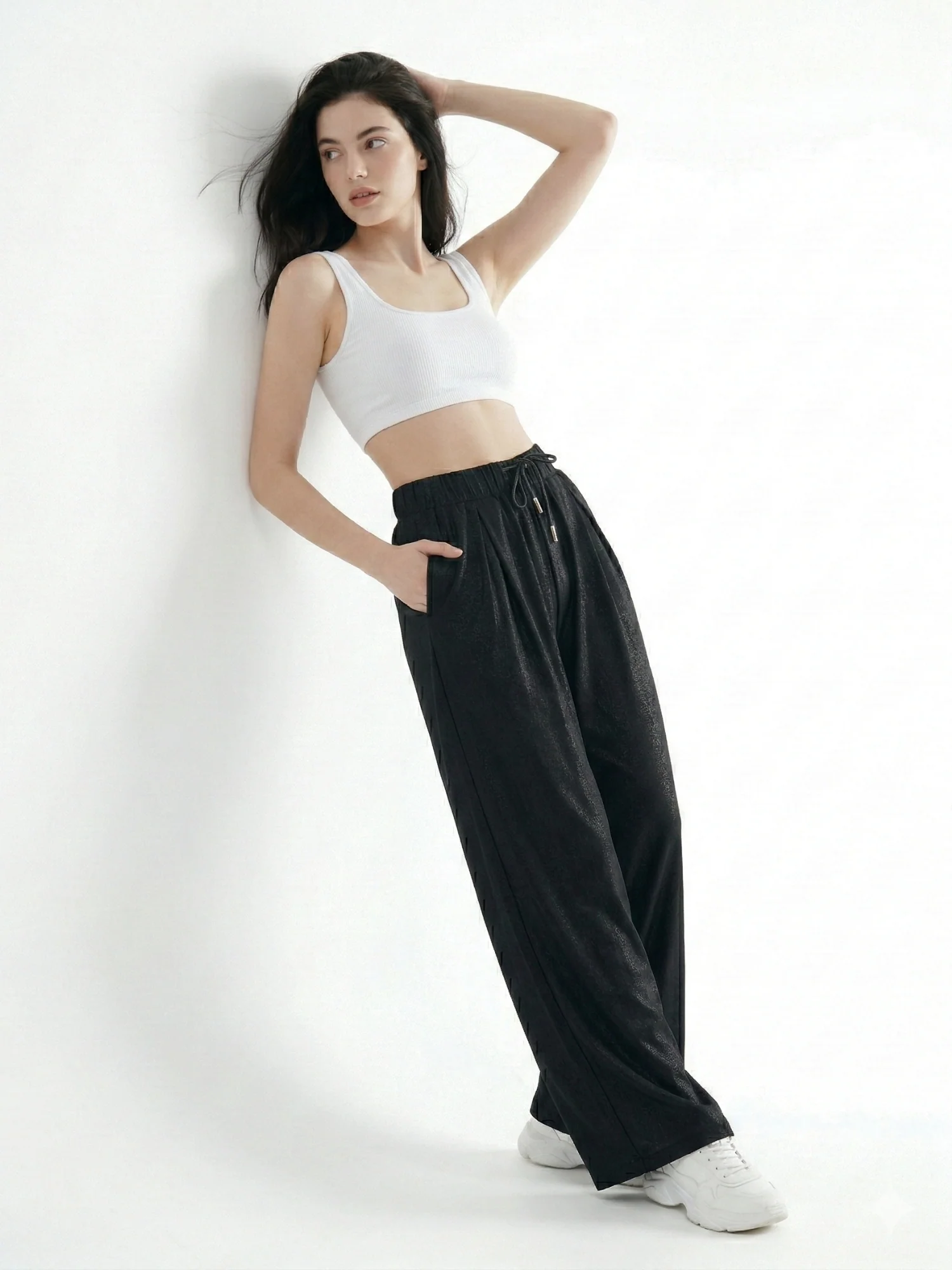 Black High Waist Wide Leg Pant - Image 3