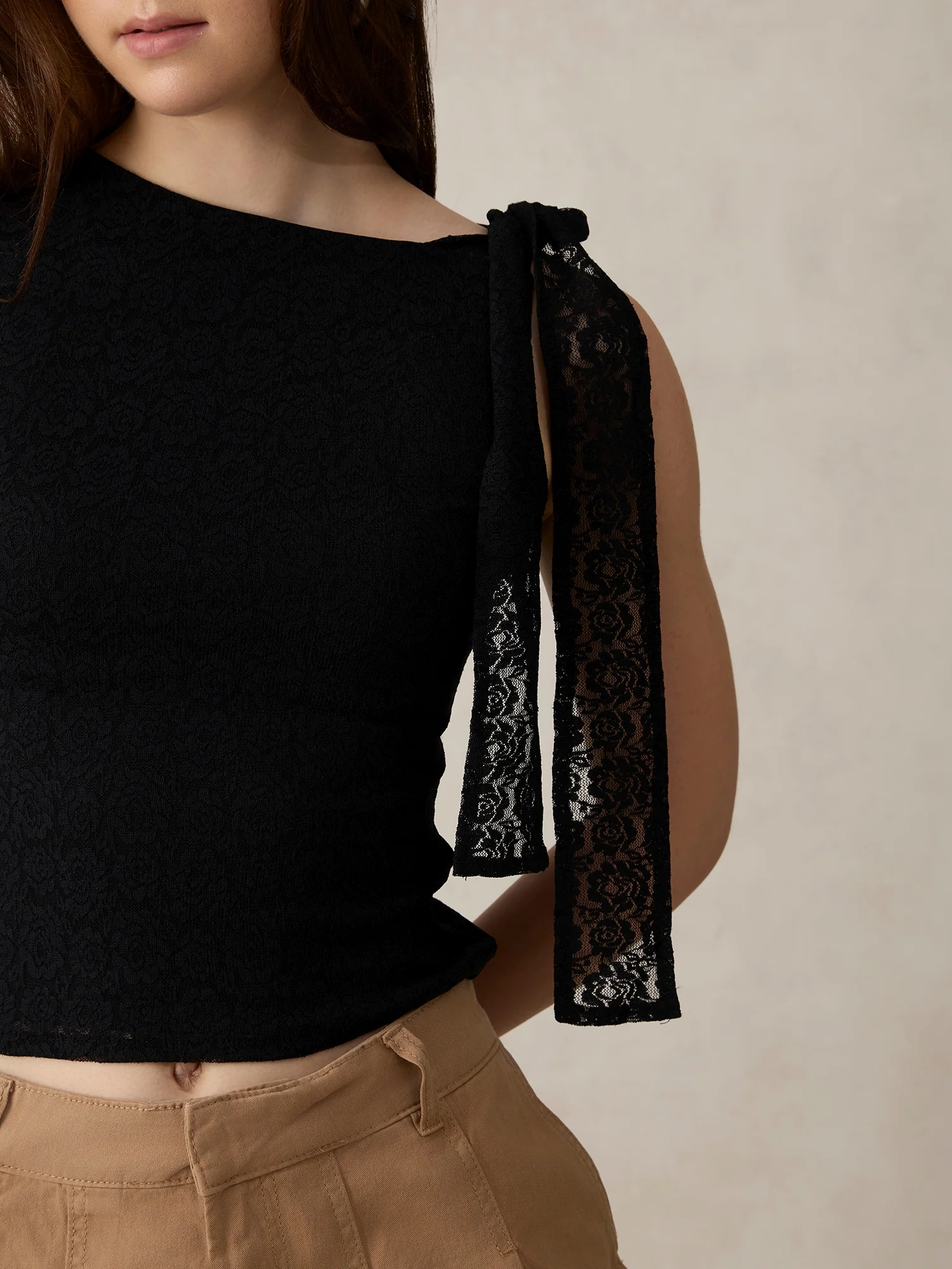 Black Lace Tie Up Top - Image 3
