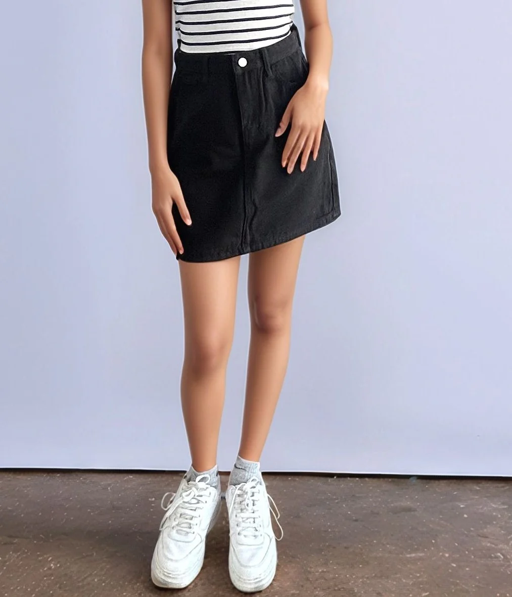 Black Mini Denim Skirt
