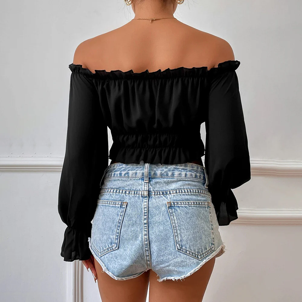 Black Off-Shoulder Crop Top - Image 2