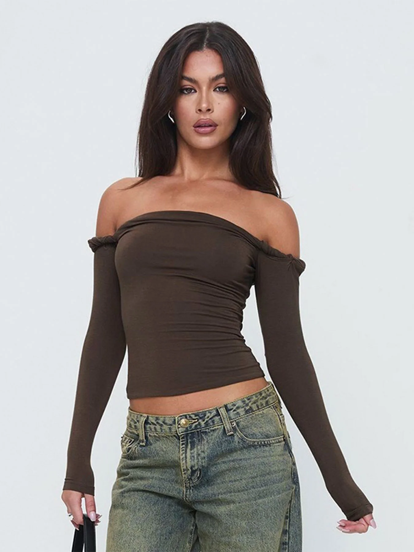 Black Off Shoulder Fitted Top - Image 3