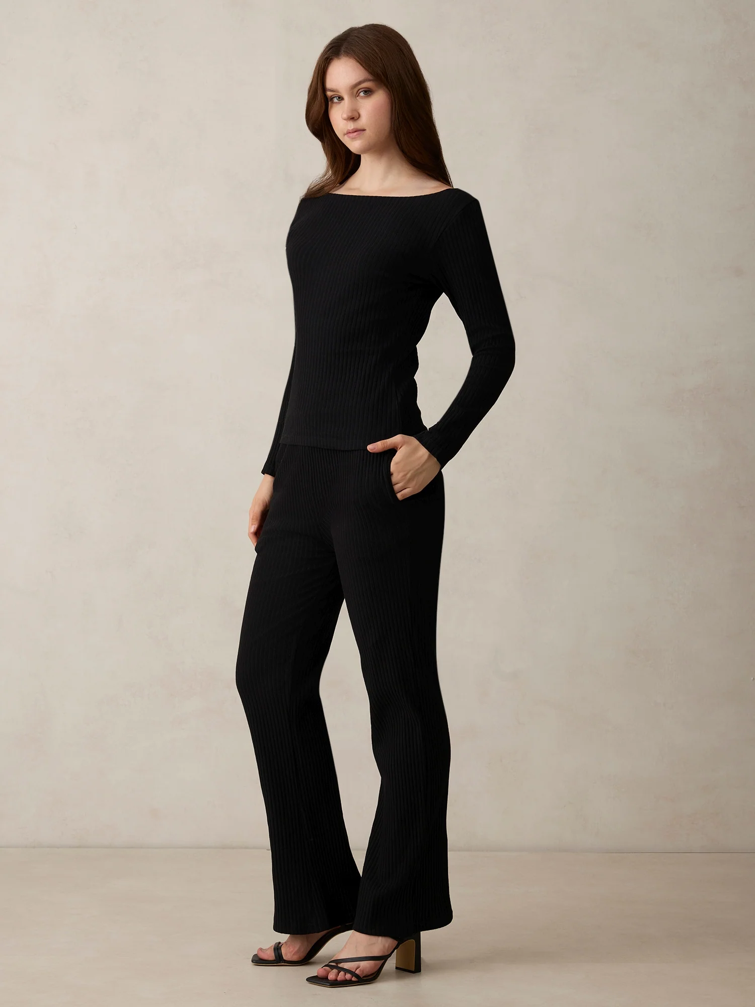 Black Off Shoulder Fitted Top Co-Ord Set - Image 2