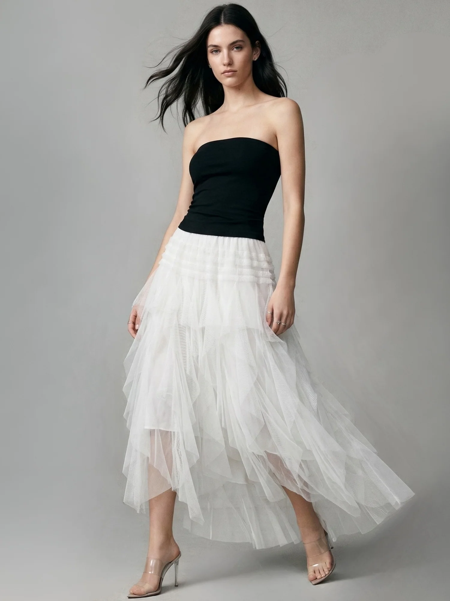 Black Off Shoulder Net Fringes Dress