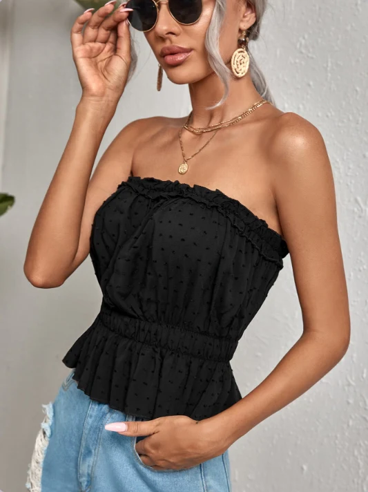 Black Off Shoulder Peplum Top - Image 2