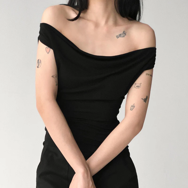 Black Off-Shoulder Ruched Bodycon Top