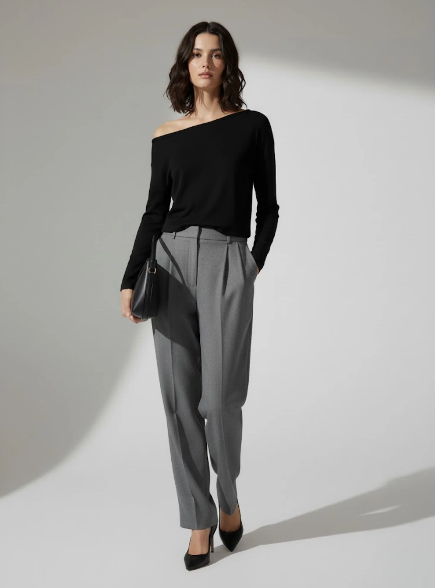 Black Off-Shoulder Solid Basic Sweater - Image 3