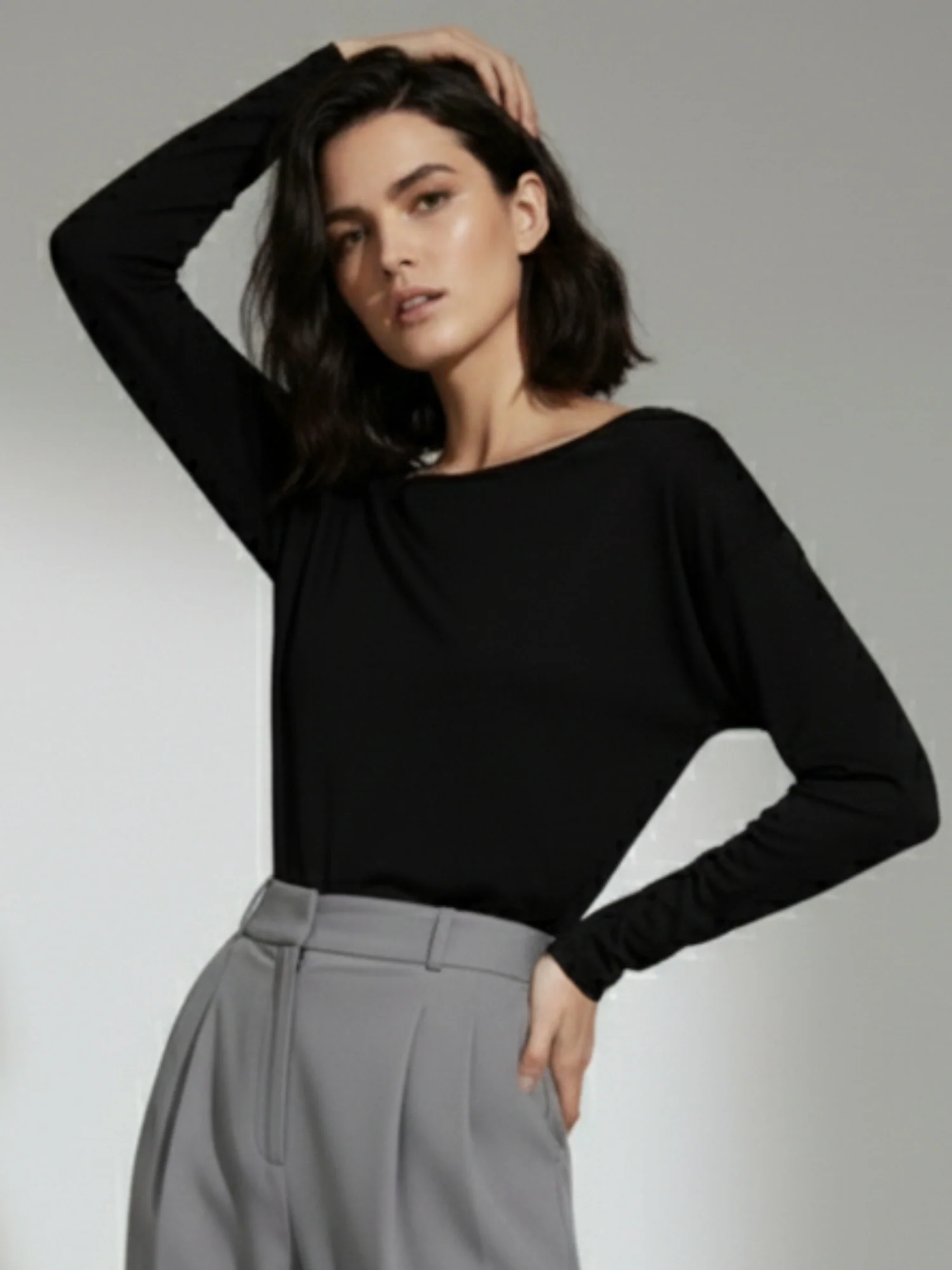 Black Off-Shoulder Solid Basic Sweater - Image 5