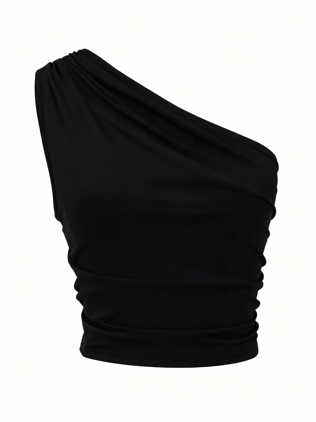 Black One Shoulder Asymmetrical Hem Top - Image 2
