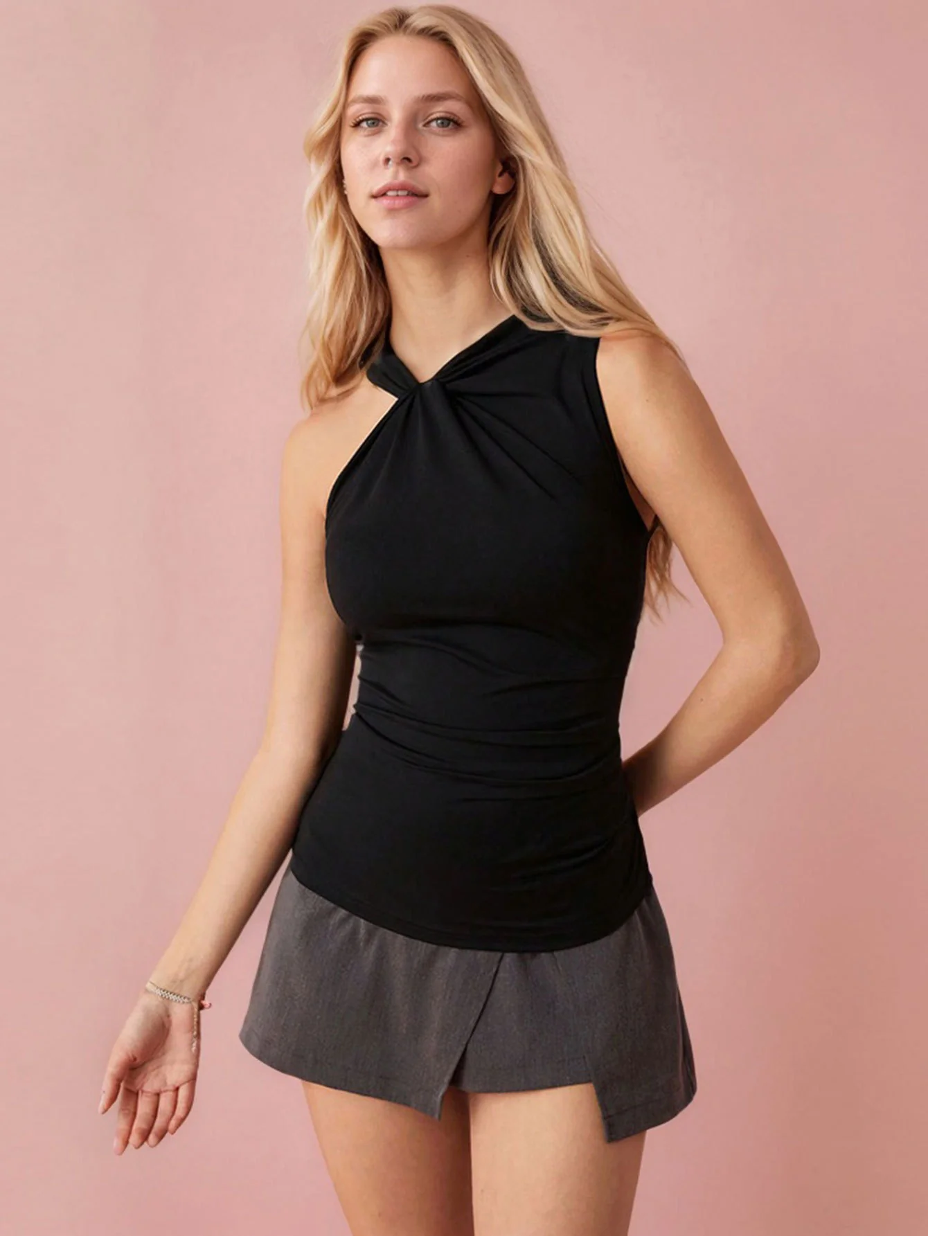 Black One Sleeve Knit Top