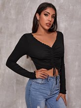 Black Plunge Neck Centre Ruched Top - Image 7
