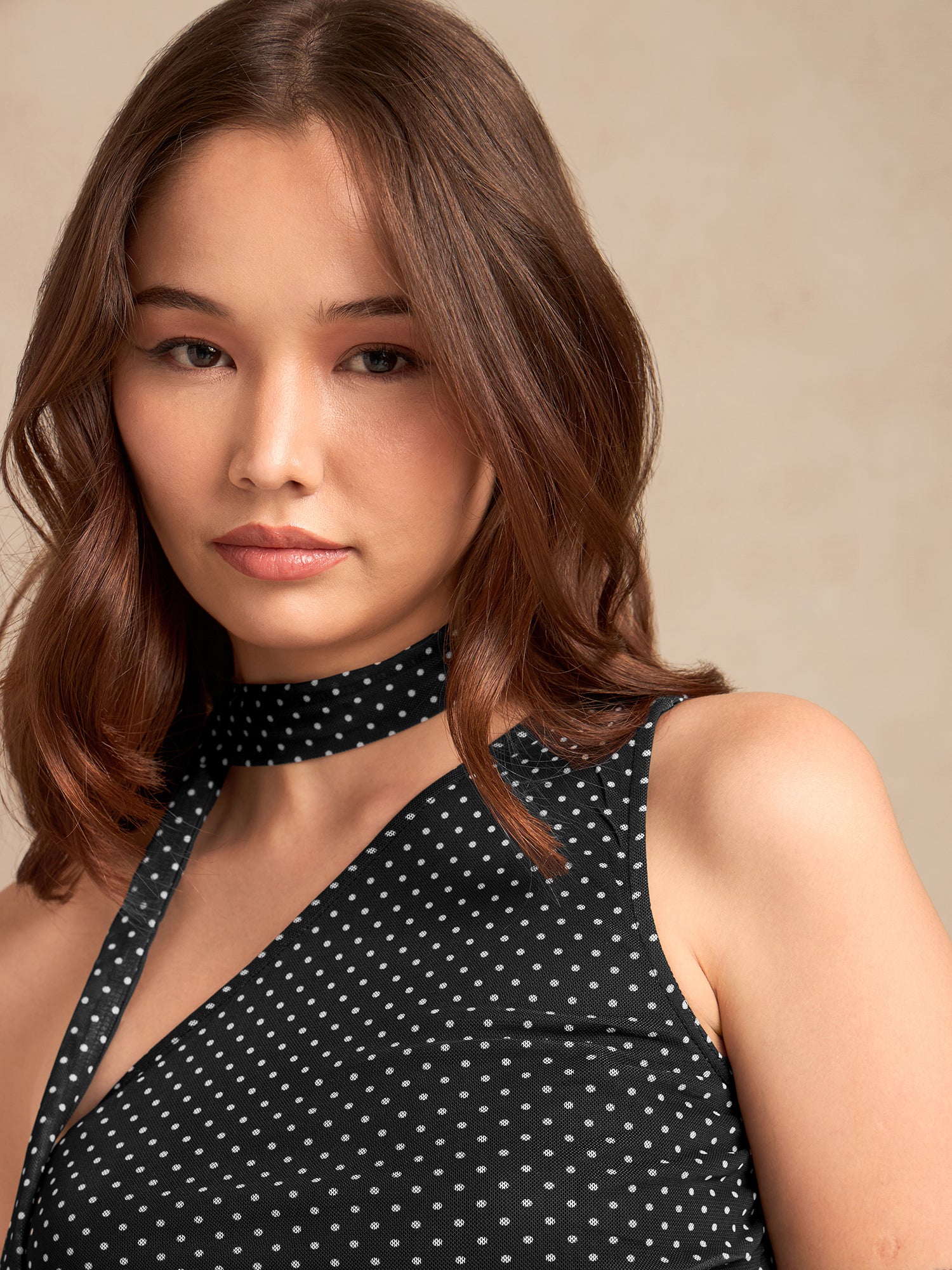 Black Polka Dot One Shoulder Top - Image 4