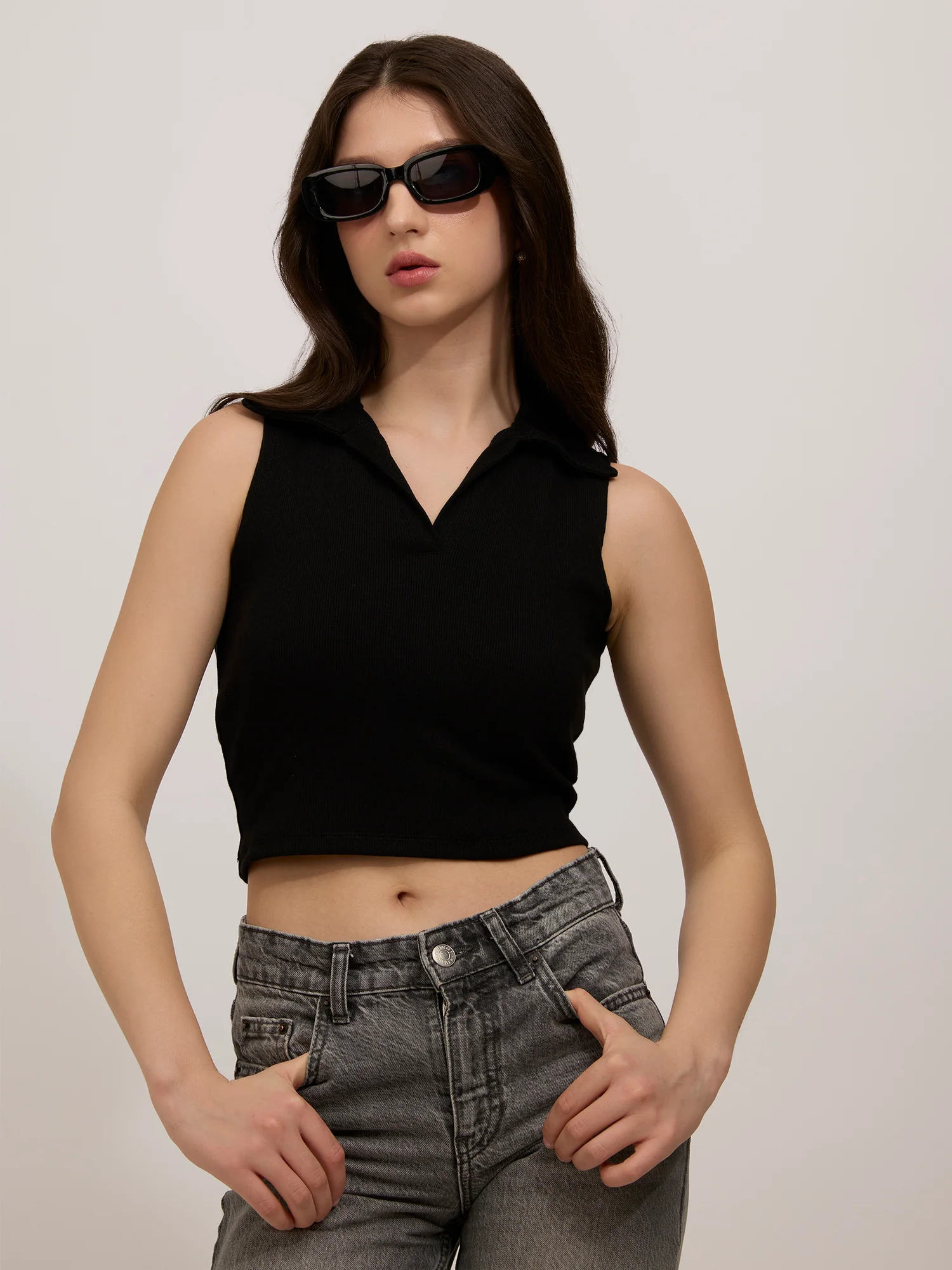 Black Polo Rib Top