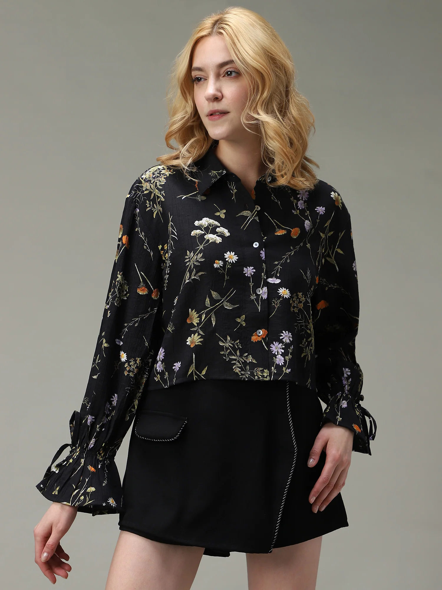 Black Printed Textured Shirt - Image 4