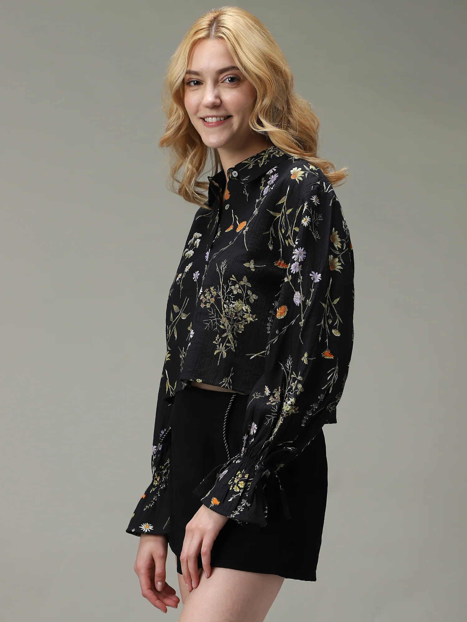 Black Printed Textured Shirt - Image 6