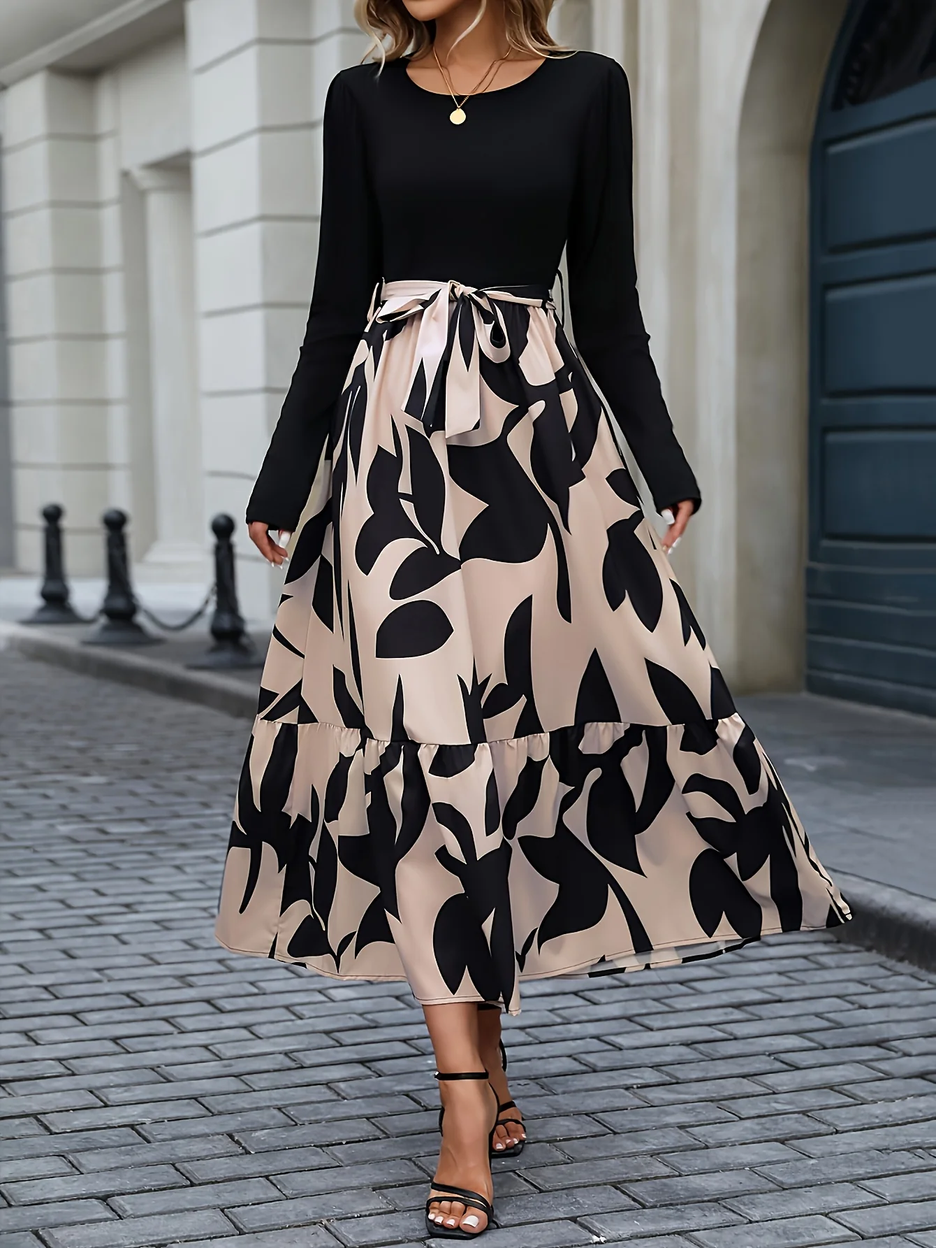 Black Printed Tiered Dress - Image 3