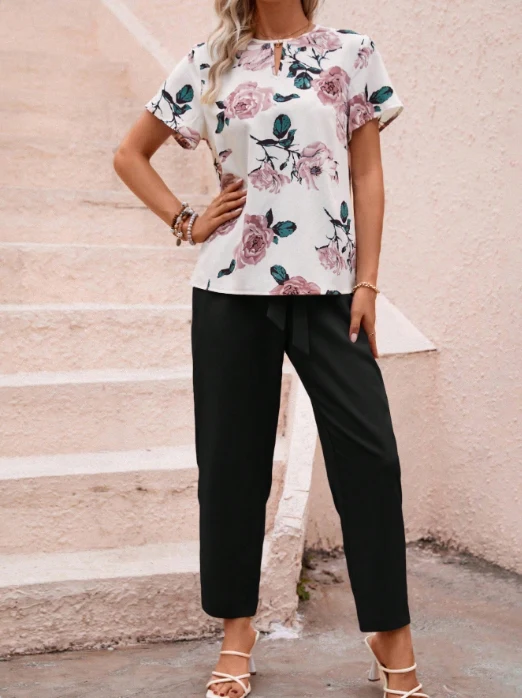 Black Printed Top With Solid Trouser Co-Ord Set