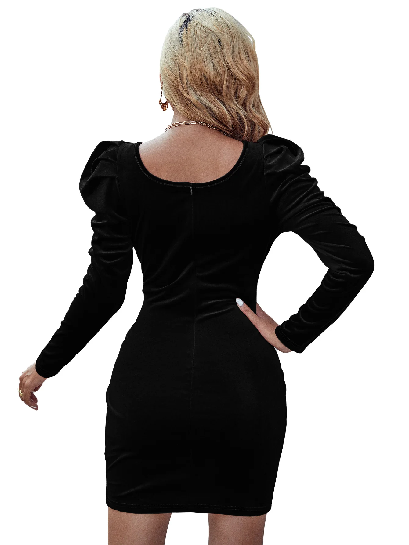 Black Puff Sleeve Square Neck Dress - Image 2