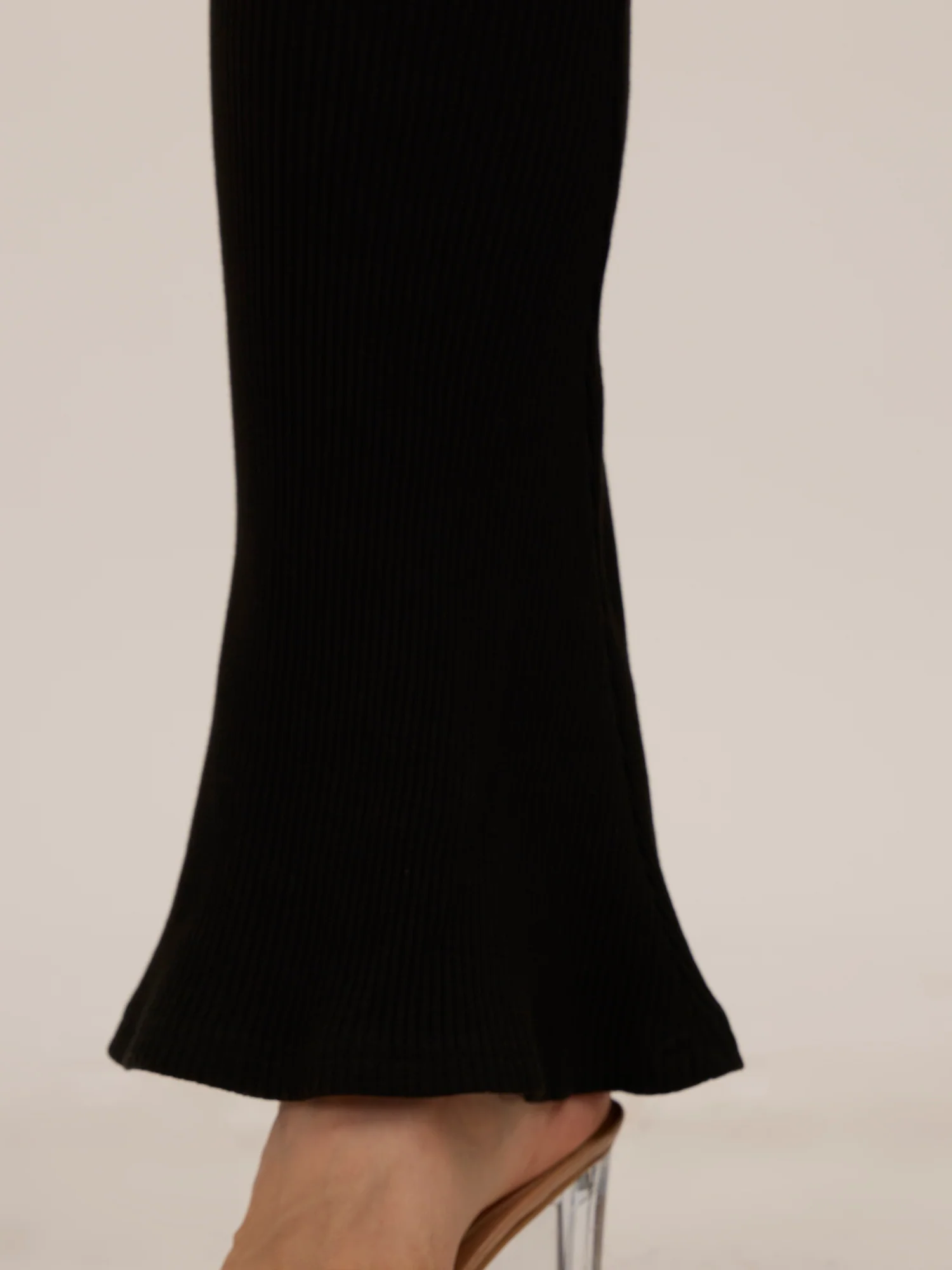 Black Ribbed Basic Flared Leggings - Image 6