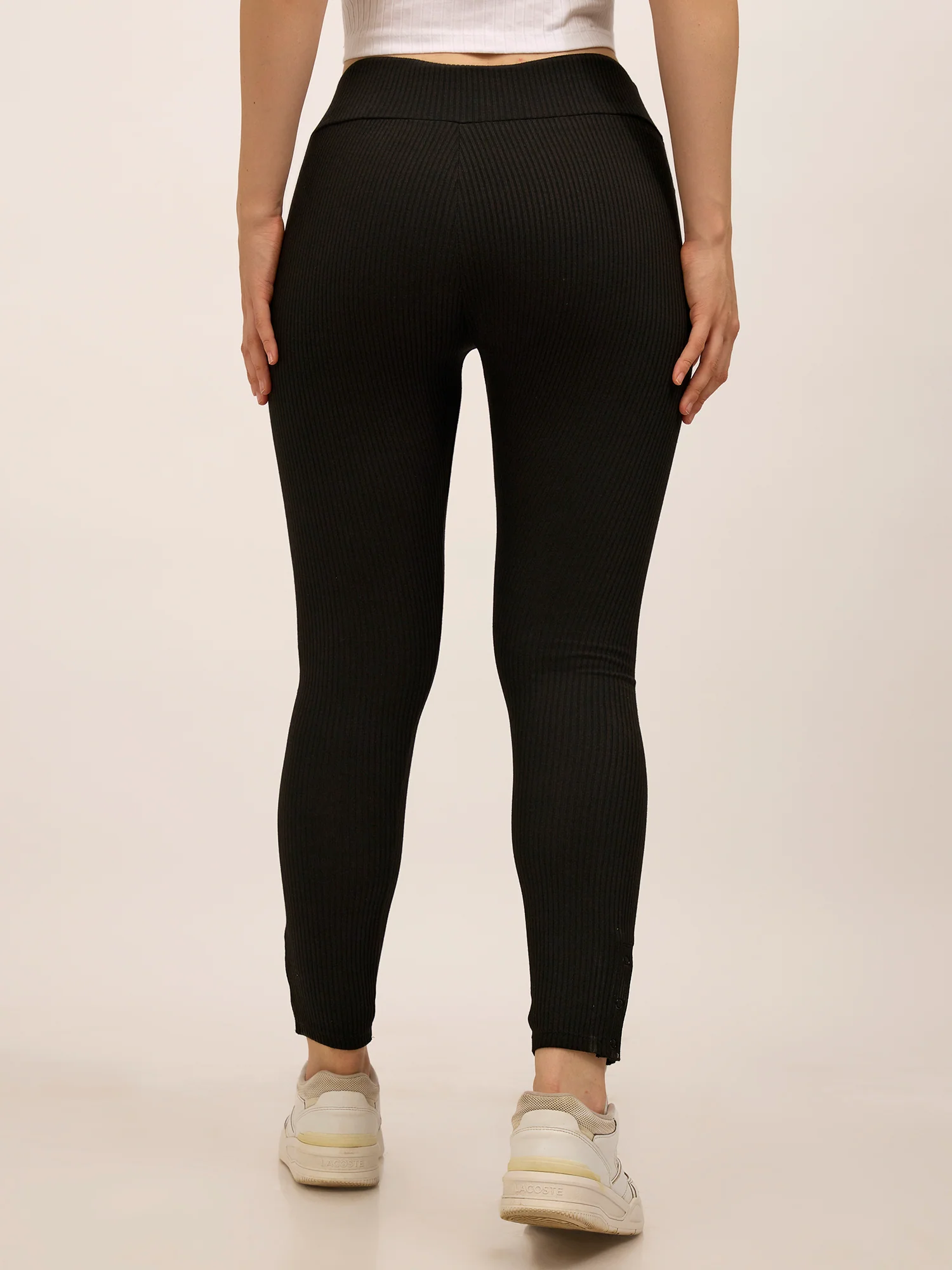 Black Ribbed Basic Solid Leggings - Image 2