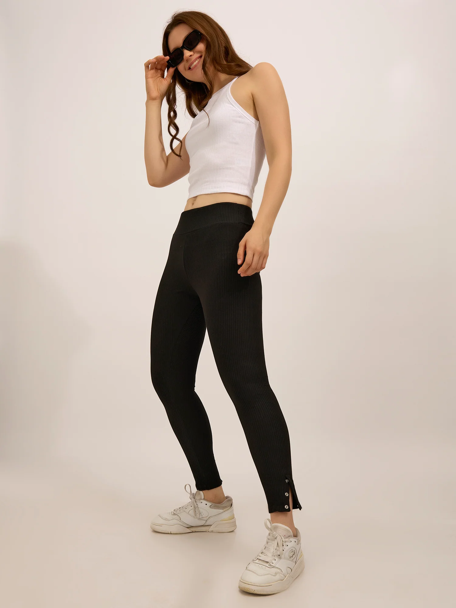 Black Ribbed Basic Solid Leggings - Image 4