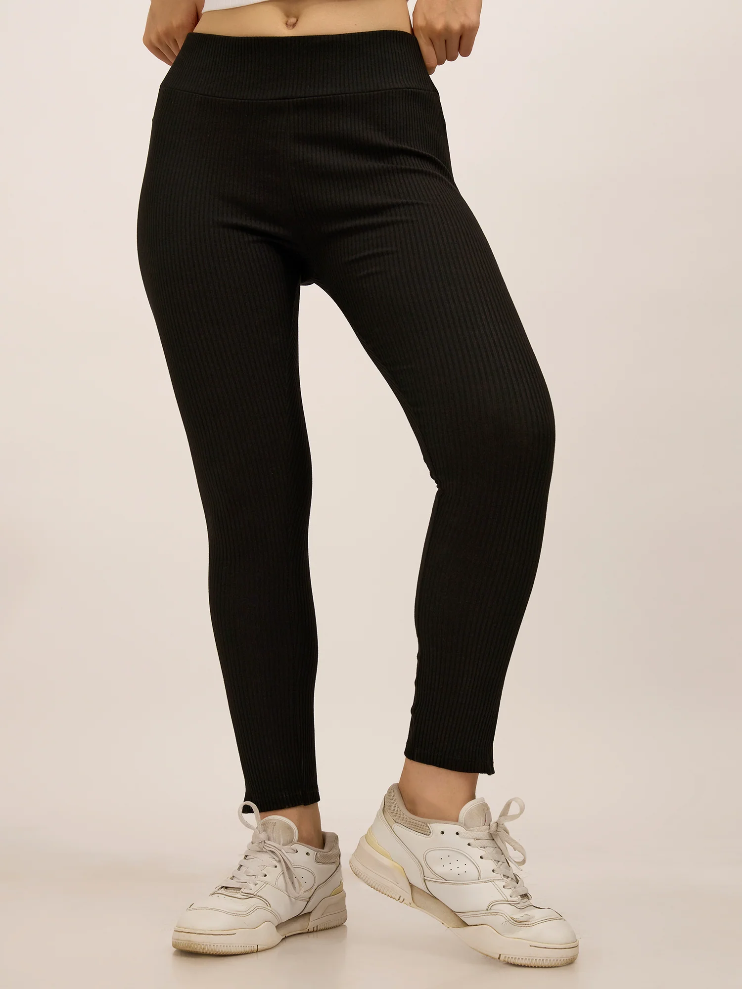 Black Ribbed Basic Solid Leggings - Image 5