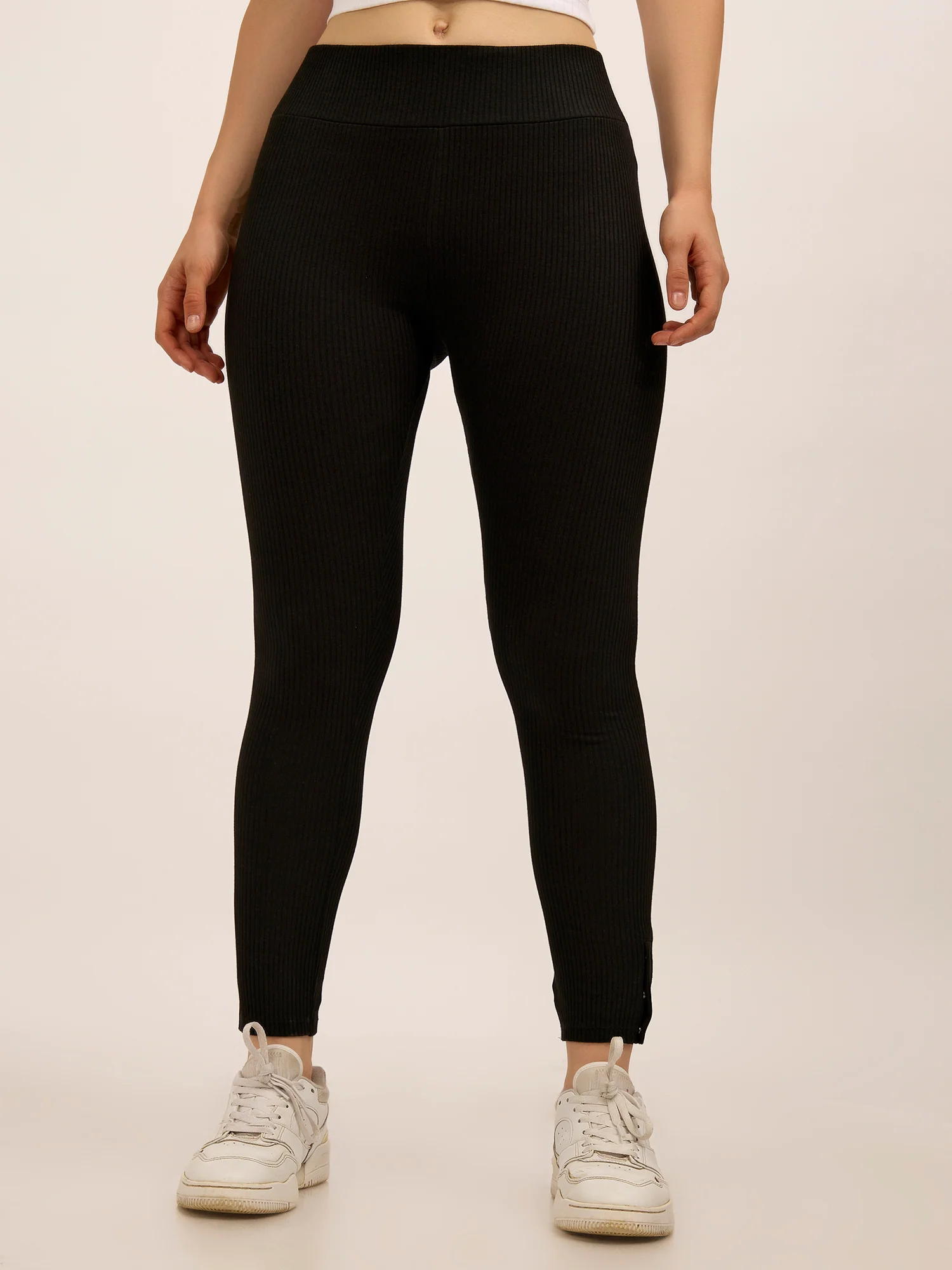 Black Ribbed Basic Solid Leggings - Image 6
